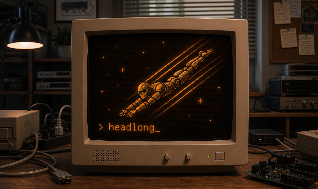 HEADLONG on a beige CRT monitor